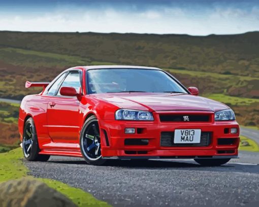 Red R34 Skyline Diamond Painting