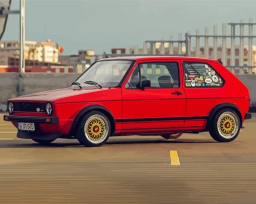 Red Volkswagen Golf Mk1 Car Diamond Painting