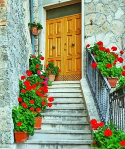 Red Flowers Door Diamond Painting