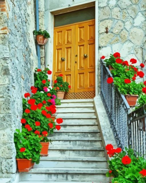 Red Flowers Door Diamond Painting