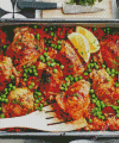 Spanish Food Chicken With Chorizo Rice Diamond Painting