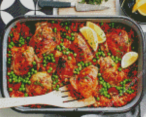 Spanish Food Chicken With Chorizo Rice Diamond Painting