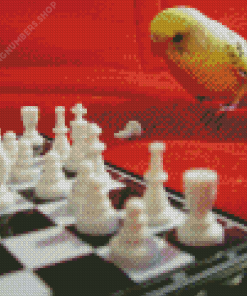 Yellow Bird Playing Chess Diamond Painting