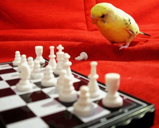 Yellow Bird Playing Chess Diamond Painting