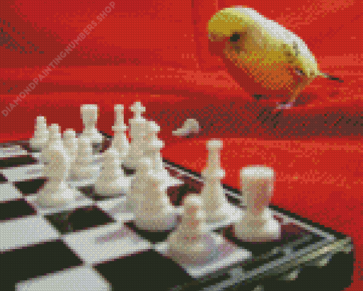 Yellow Bird Playing Chess Diamond Painting