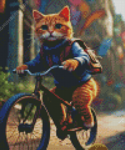 Cat On The Bike Diamond Painting