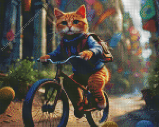 Cat On The Bike Diamond Painting