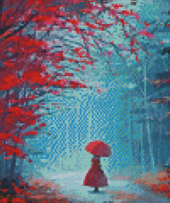 Girl With Red Umbrella Diamond Painting