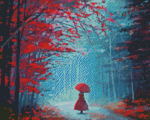 Girl With Red Umbrella Diamond Painting