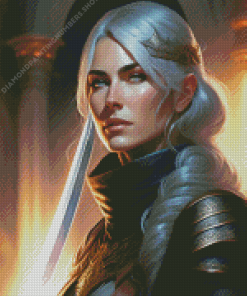 Gray Hair Girl Warrior Diamond Painting