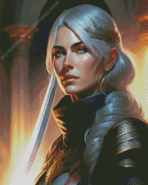 Gray Hair Girl Warrior Diamond Painting