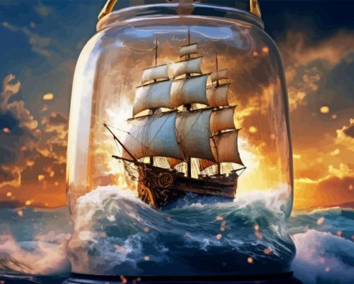 Pirate Ship In Bottle Diamond Painting