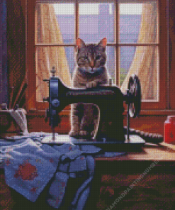 Sewing Machine With Cat Diamond Painting