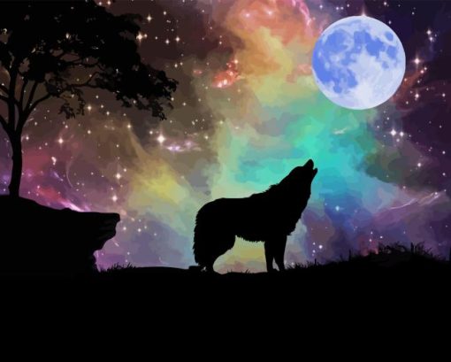 Wolf With Moon Diamond Painting