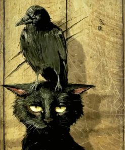 Cat And Crow Diamond Painting