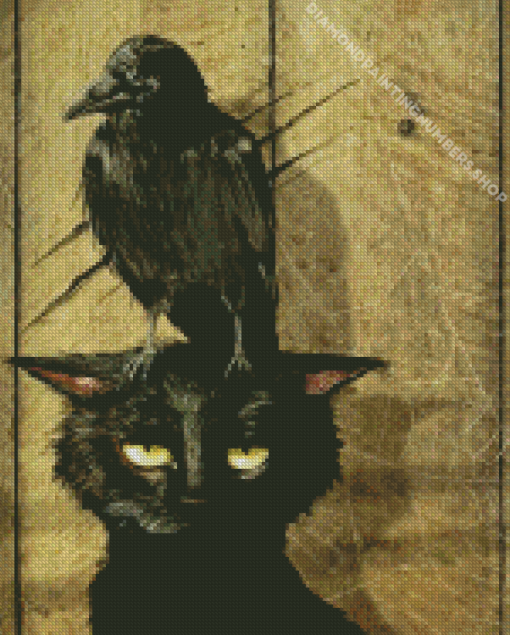 Cat And Crow Diamond Painting