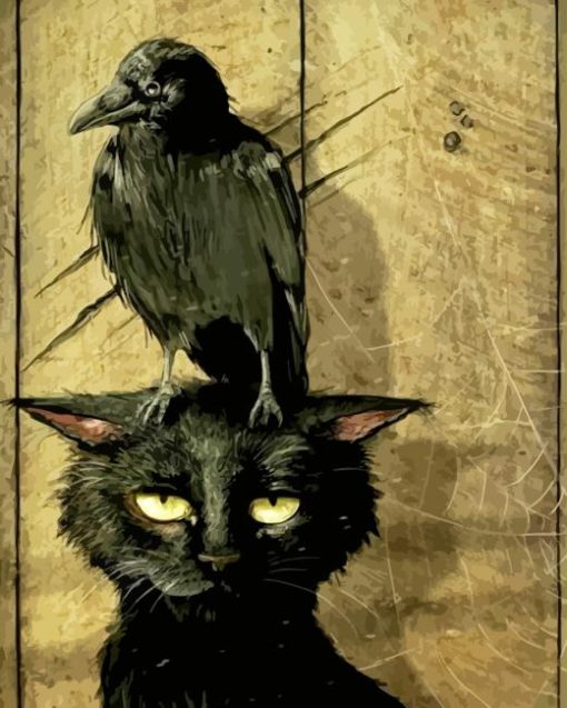 Cat And Crow Diamond Painting