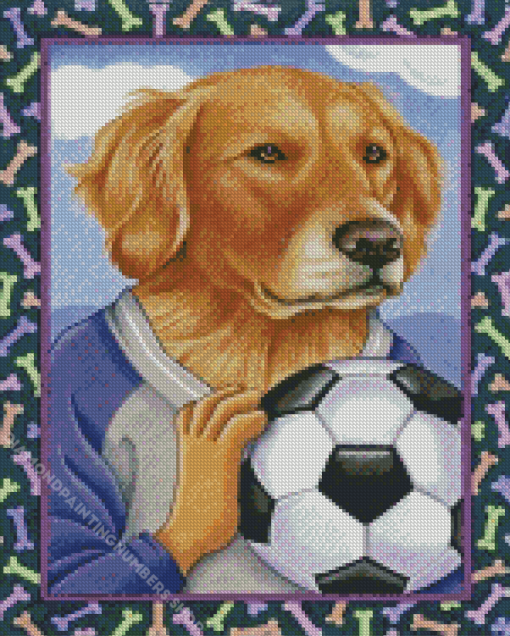 Golden Retriever With Football Diamond Painting