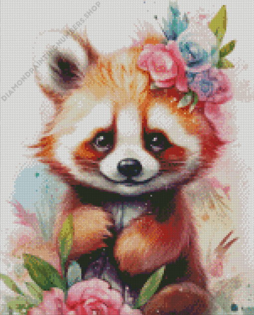 Panda With Flowers Diamond Painting