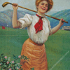 Vintage Woman Golfer Diamond Painting