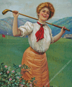 Vintage Woman Golfer Diamond Painting