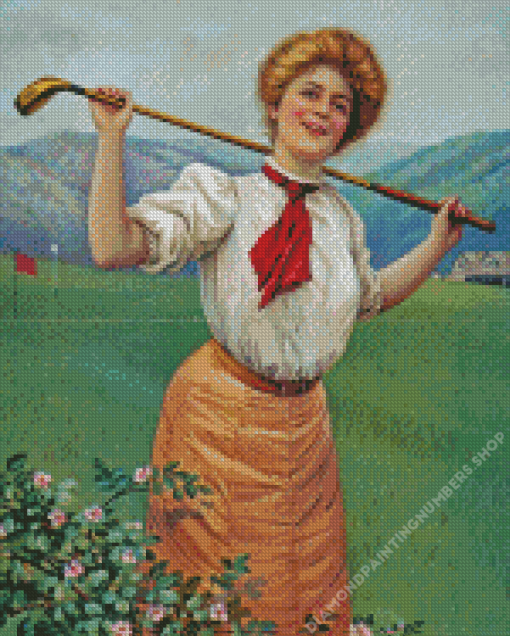 Vintage Woman Golfer Diamond Painting