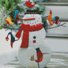 Black Hat Snowman With Bird Diamond Painting