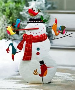 Black Hat Snowman With Bird Diamond Painting