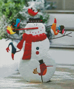 Black Hat Snowman With Bird Diamond Painting