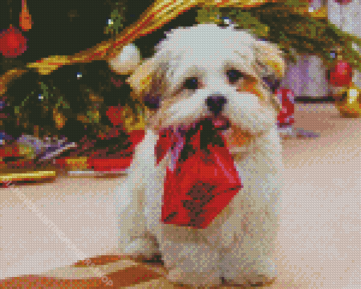 Adorable Christmas Puppy Diamond Painting