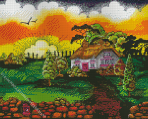 Country Cottage Scene Diamond Painting