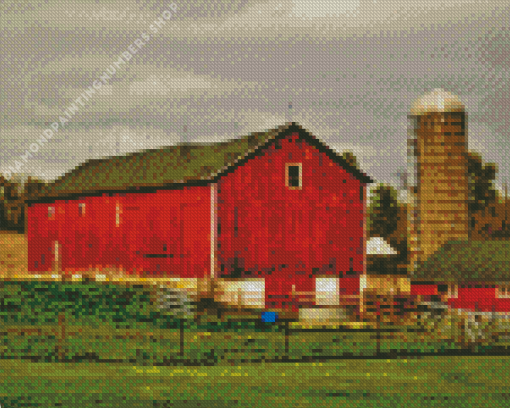 Farm Barn With Silo Diamond Painting