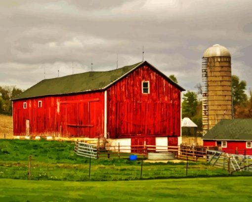 Farm Barn With Silo Diamond Painting