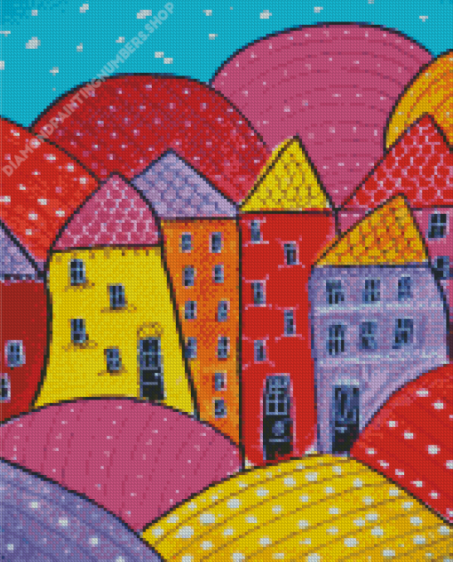 Folk Art Houses Diamond Painting