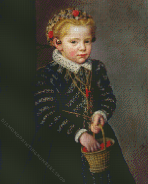 Girl with Basket Of Cherries Diamond Painting