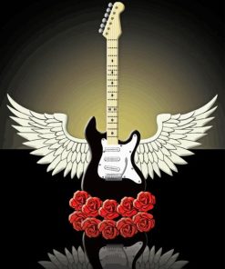 Guitar with Wings And Flowers Diamond Painting