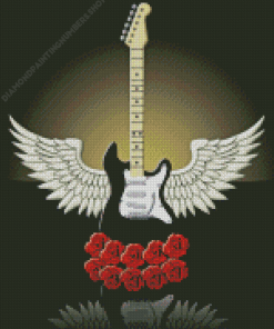 Guitar with Wings And Flowers Diamond Painting