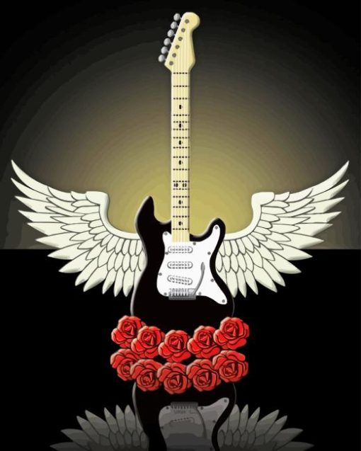 Guitar with Wings And Flowers Diamond Painting