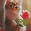 Pink Rose and Cat Diamond Painting