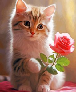 Pink Rose and Cat Diamond Painting