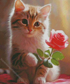 Pink Rose and Cat Diamond Painting