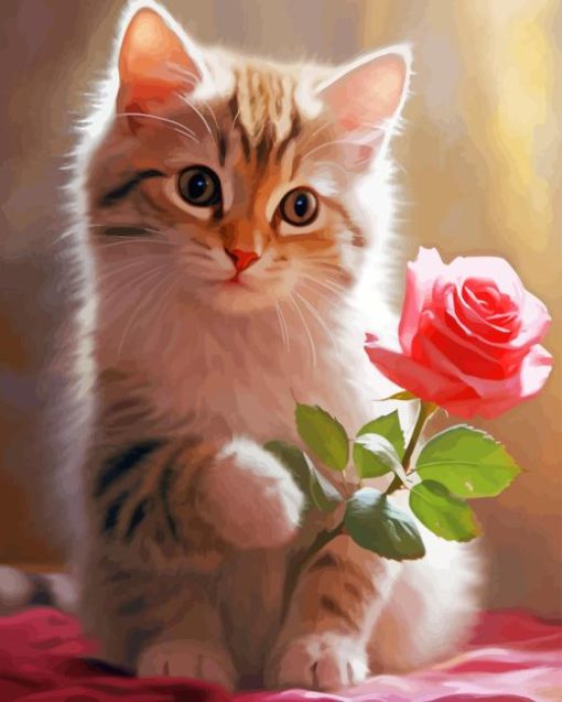 Pink Rose and Cat Diamond Painting