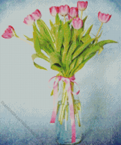 Pink Tulips in Vase Diamond Painting