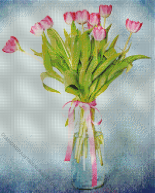 Pink Tulips in Vase Diamond Painting