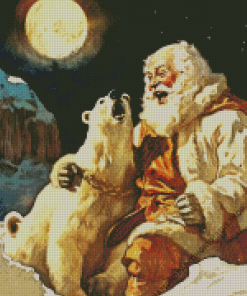 Polar Bears And Santa Claus Diamond Painting