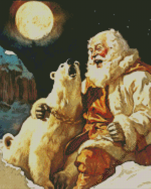 Polar Bears And Santa Claus Diamond Painting