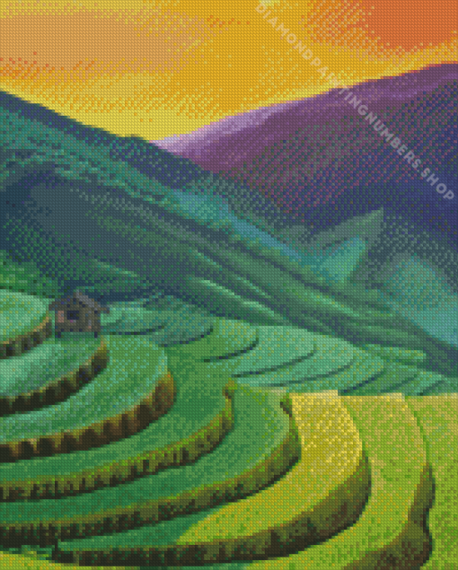 Sunset Rice Terraces Landscape Diamond Painting