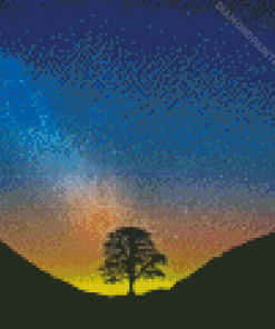 Sycamore Gap Tree Silhouette Diamond Painting