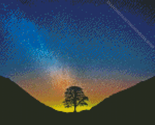 Sycamore Gap Tree Silhouette Diamond Painting