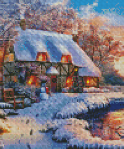 Peaceful Winter Cottage Diamond Painting